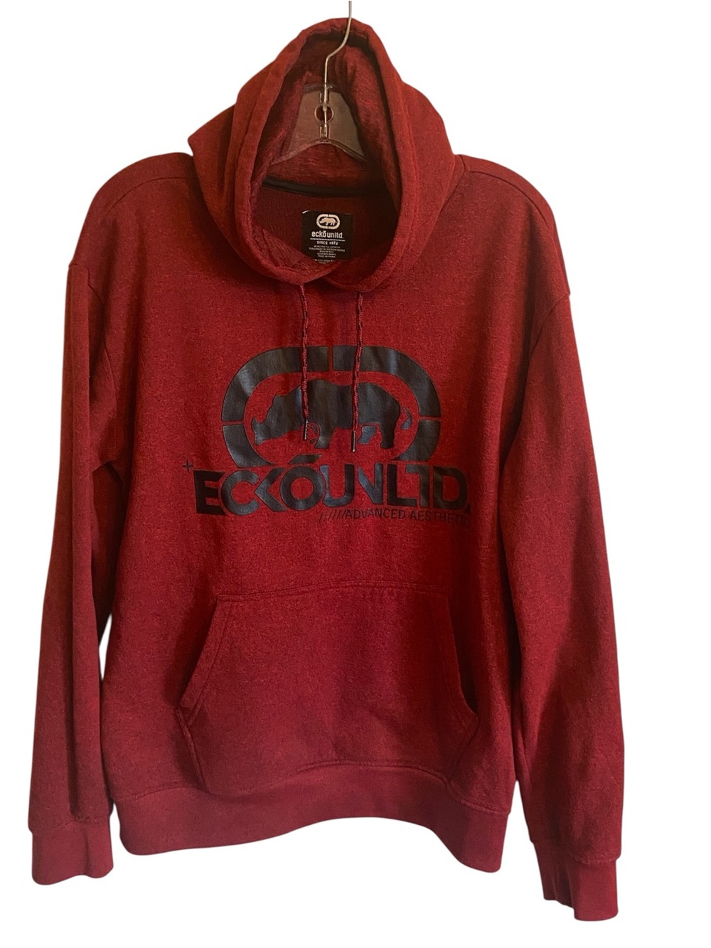 Ecko Unltd Y2K Pullover Hoodie Red Black Logo Size Large , kangaroo pockets